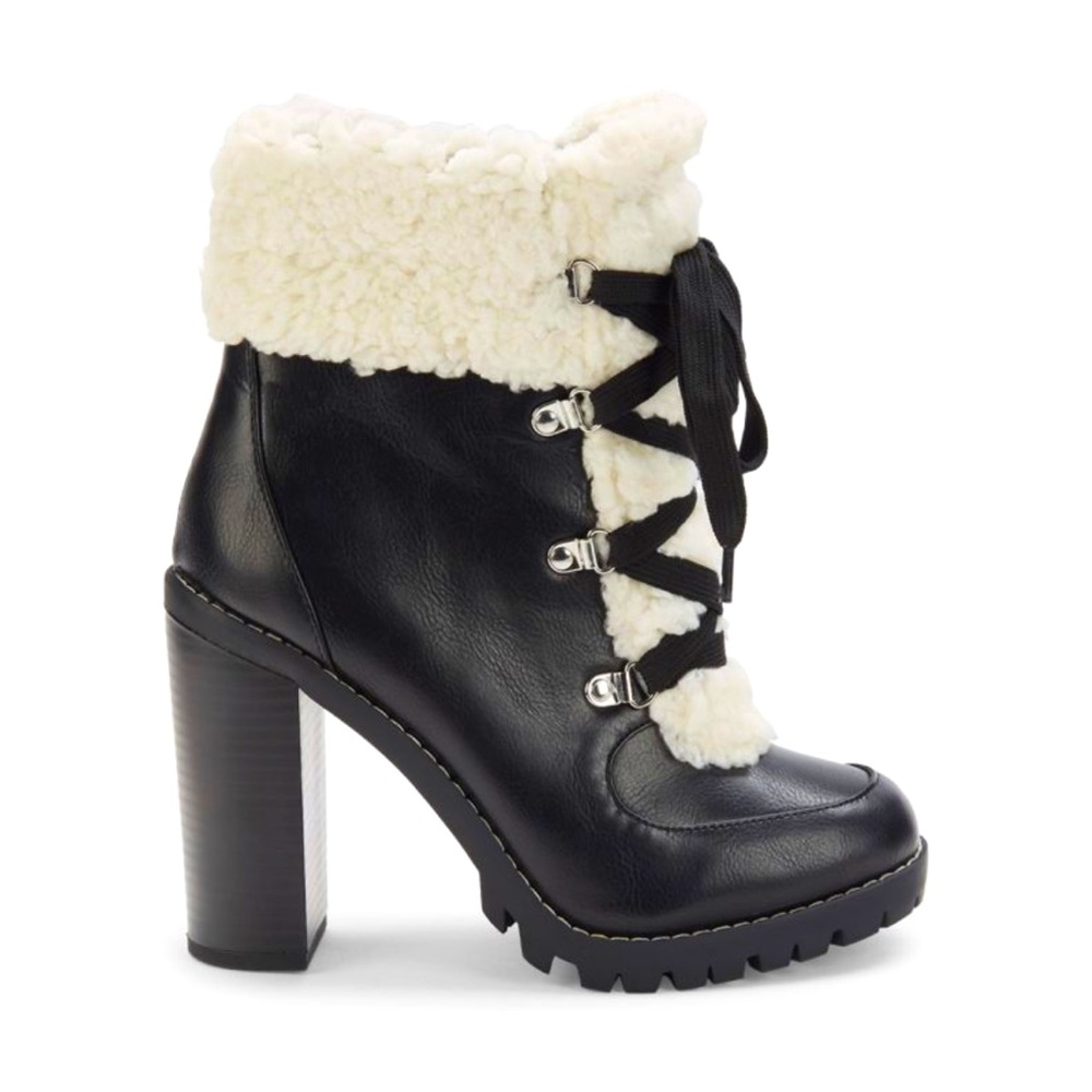 BCBG new with Box Faux Shearling Block Heel Booties